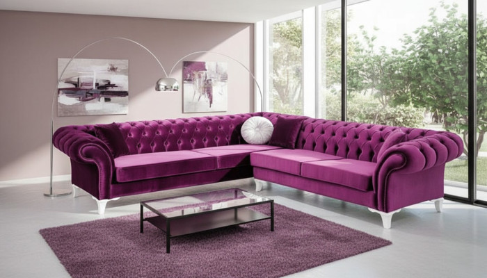 Ecksofa Ledersofa Sofa Polster Eck Couch Garnitur Sitz Design Pink Chesterfield