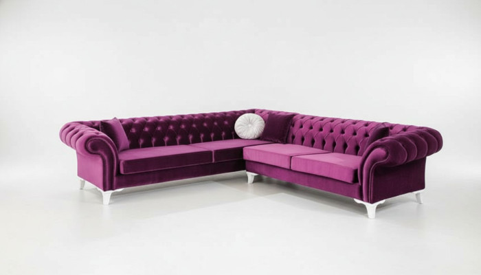 Ecksofa Ledersofa Sofa Polster Eck Couch Garnitur Sitz Design Pink Chesterfield