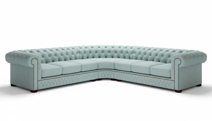 Ecksofa Ledersofa Blau Sofa Polster Eck Couch Garnitur Sitz Design Chesterfield