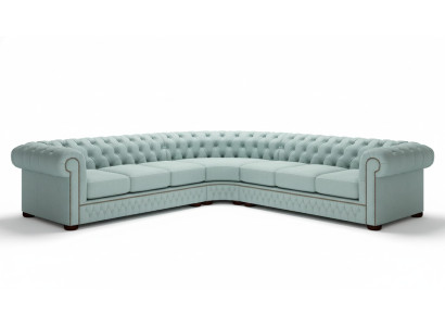 Ecksofa Ledersofa Blau Sofa Polster Eck Couch Garnitur Sitz Design Chesterfield