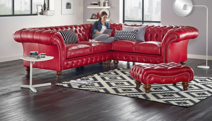 Ecksofa Ledersofa Rot Polster Eck Couch Garnitur Sitz Design Chesterfield