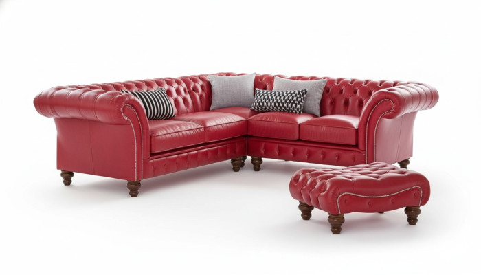 Ecksofa Ledersofa Rot Polster Eck Couch Garnitur Sitz Design Chesterfield