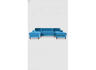 Ecksofa Textilpolstersofa Blau Integriertes Design Chesterfield-Sitze