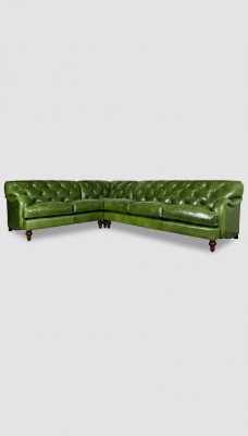 Ecksofa Ledersofa Grün Polster Eck Couch Garnitur Sitz Design Chesterfield Grün