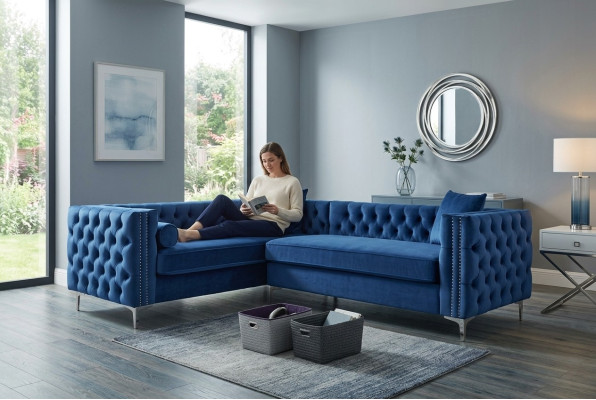 Ecksofa Chesterfield Textil Samt Polster Sofa Couch Sitz Eck Garnitur Stoff Neu