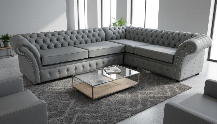 Ecksofa Graue Chesterfield Leder Sofa Couchen Polster Sitz Eck Garnitur Sofas