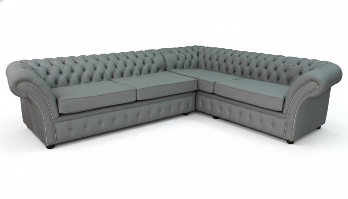 Ecksofa Graue Chesterfield Leder Sofa Couchen Polster Sitz Eck Garnitur Sofas