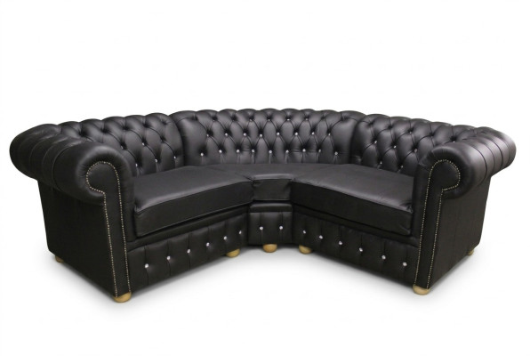 Ecksofa Ledersofa Schwarz Polster Eck Couch Garnitur Sitz Design Chesterfield