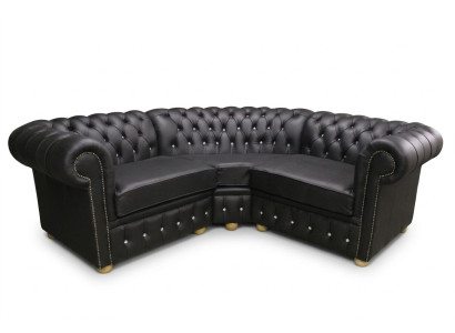 Ecksofa Ledersofa Schwarz Polster Eck Couch Garnitur Sitz Design Chesterfield