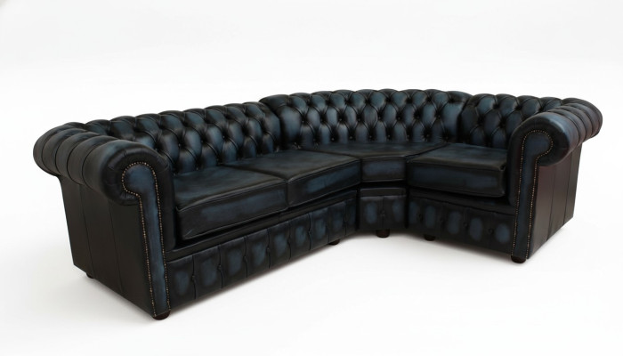 Ecksofa Ledersofa Polster Eck Couch Garnitur Sitz Schwarz Design Chesterfield