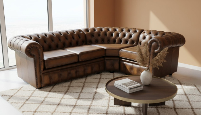 Ecksofa Ledersofa Braun Polster Eck Couch Garnitur Sitz Design Chesterfield