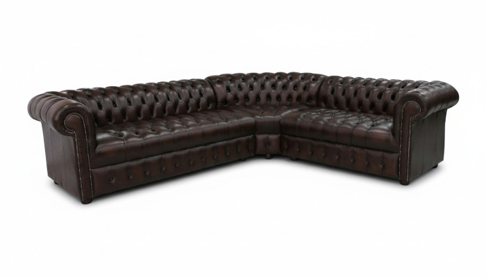 Ecksofa Ledersofa Dunkelbraun Polster Eck Couch New Garnitur Design Chesterfield