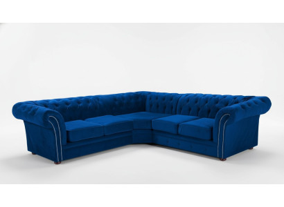 Blaue Chesterfield Wohnzimmer Couch Textil Stoff Sofa Couchen Polster Ecksofa