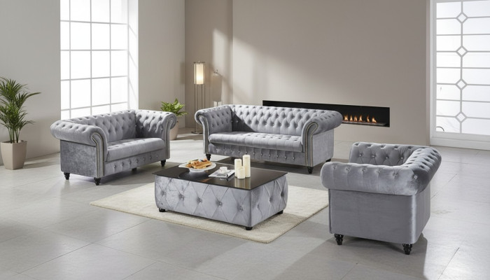 3+2+1 Sofagarnitur Samt Stoff Couchen Polster Garnitur Sofas Couch Designer Neu