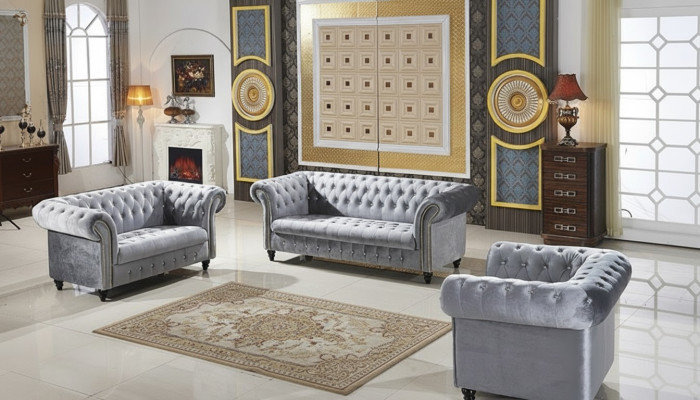 3+2+1 Sofagarnitur Samt Stoff Couchen Polster Garnitur Sofas Couch Designer Neu