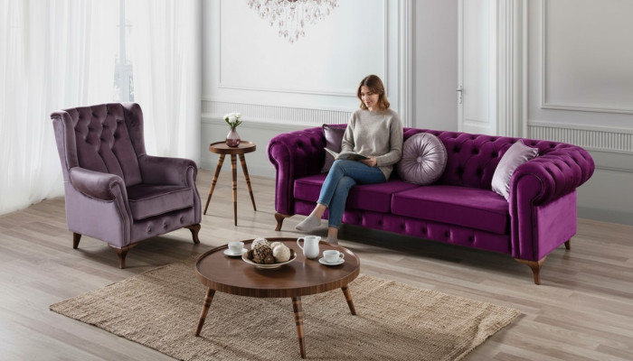 3+1 Sitzer Couch Polster Garnitur Chesterfield Samt Couchen Sofa Textil Sofas