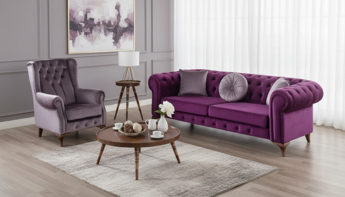 3+1 Sitzer Couch Polster Garnitur Chesterfield Samt Couchen Sofa Textil Sofas