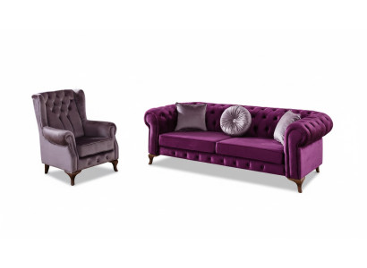 3+1 Sitzer Couch Polster Garnitur Chesterfield Samt Couchen Sofa Textil Sofas