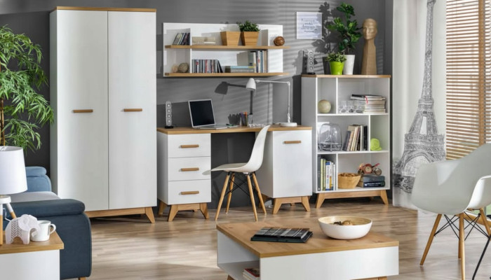 4tlg. Büro Set Garnitur Möbel Schreibtisch Tisch Kommode Schrank Regal Komplett