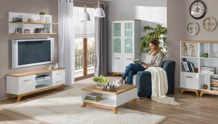 6 Teile Moderne Wohnwand Wohnzimmer Set Vitrine TV-Ständer Regal Beistelltisch
