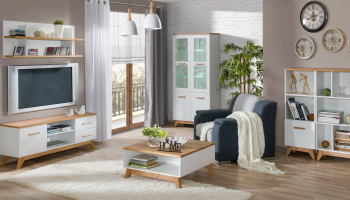 6 Teile Moderne Wohnwand Wohnzimmer Set Vitrine TV-Ständer Regal Beistelltisch