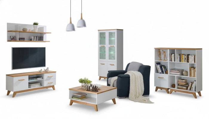 6 Teile Moderne Wohnwand Wohnzimmer Set Vitrine TV-Ständer Regal Beistelltisch