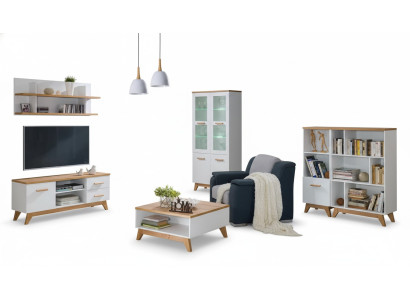 6 Teile Moderne Wohnwand Wohnzimmer Set Vitrine TV-Ständer Regal Beistelltisch