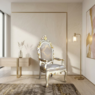 Stuhl Thron Sessel Set Esszimmer Holz Designer Antik Stil Barock Rokoko