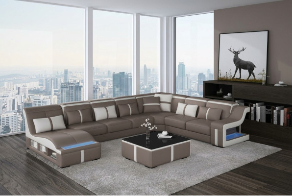 Ledersofa Couch Wohnlandschaft Ecksofa Garnitur Design Modern Sofa U-Form G8047