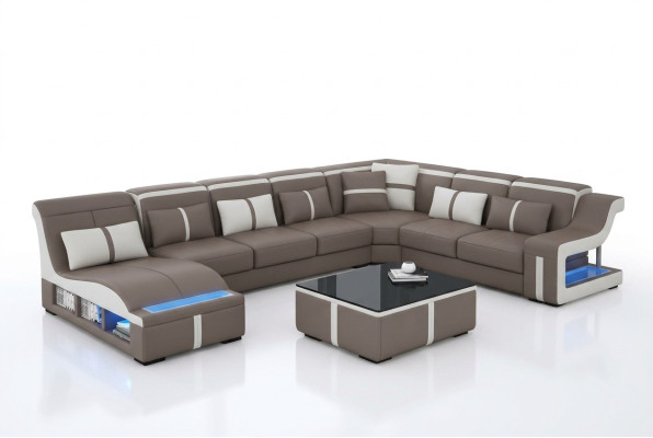 Ledersofa Couch Wohnlandschaft Ecksofa Garnitur Design Modern Sofa U-Form G8047