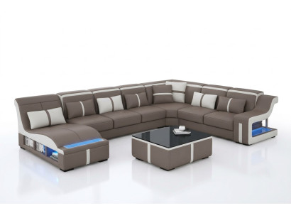 Ledersofa Couch Wohnlandschaft Ecksofa Garnitur Design Modern Sofa U-Form G8047