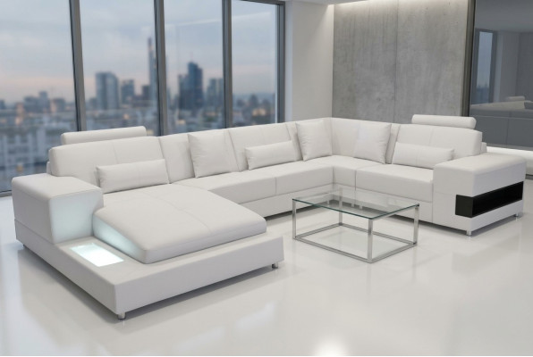 Ledersofa Couch Wohnlandschaft Eck Garnitur Design Modern Sofa U-Form L6014