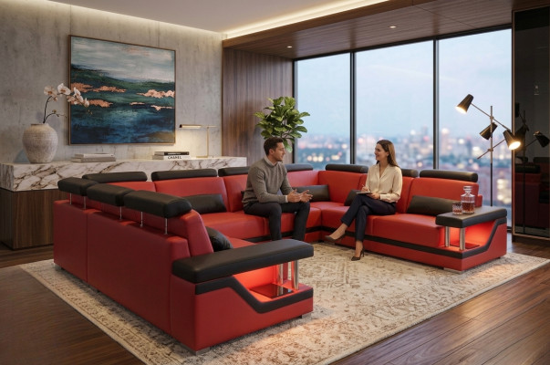 Ledersofa Couch Wohnlandschaft Eck Garnitur Design Modern Sofa U-Form Neu L6002