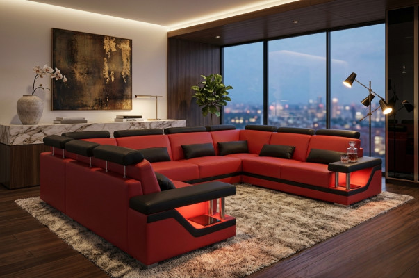 Ledersofa Couch Wohnlandschaft Eck Garnitur Design Modern Sofa U-Form Neu L6002