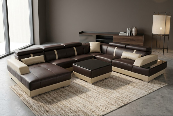 Ledersofa Wohnlandschaft Eck Garnitur Design Modern Sofa Dekorative U-Form