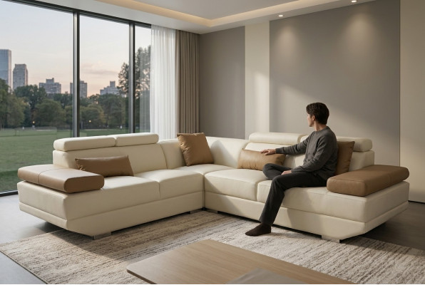 Ledersofa Couch Wohnlandschaft Eck Garnitur Modern Design Sofa Deko L-Form