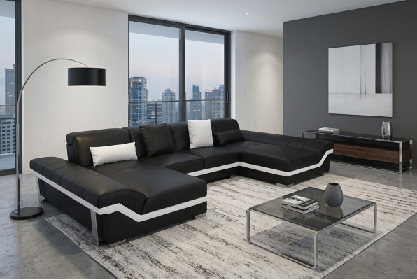 Ledersofa Couch Wohnlandschaft Eck Garnitur Design Modern Sofa U-Form K5007C