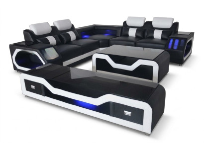 Ledersofa Wohnlandschaft Eck Garnitur Design Modern Sofa L-Form Couchtisch G8046