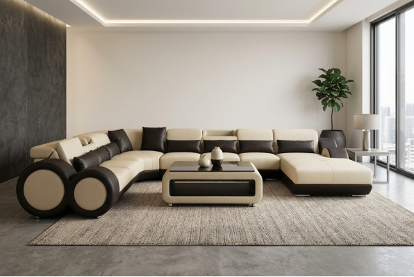 Ledersofa Wohnlandschaft Garnitur Design Modern Ecke Sofa U-Form Chaise G8035