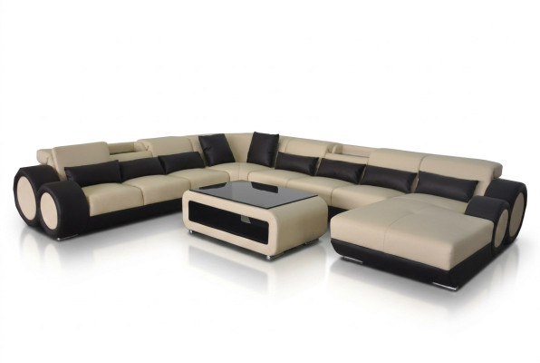Ledersofa Wohnlandschaft Garnitur Design Modern Ecke Sofa U-Form Chaise G8035