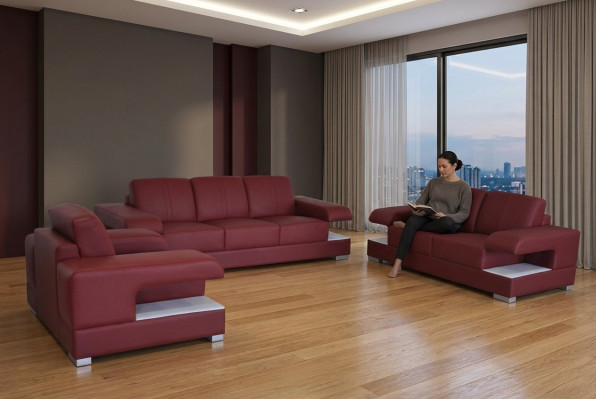 Ledersofa Couch Wohnlandschaft Garnitur Design Modern Sofagarnitur 3+2+1 G8028D