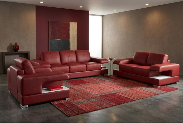 Ledersofa Couch Wohnlandschaft Garnitur Design Modern Sofagarnitur 3+2+1 G8028D