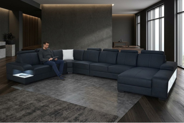 Leder Couch Polster Sitz Design Modern Eck Sofa U Form Wohnlandschaft