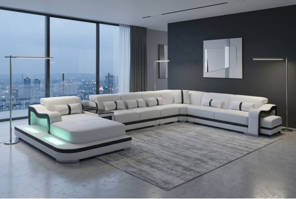 Leder Couch Polster Sitz Wohnlandschaft Design Modern Eck Garnitur Sofa U Form