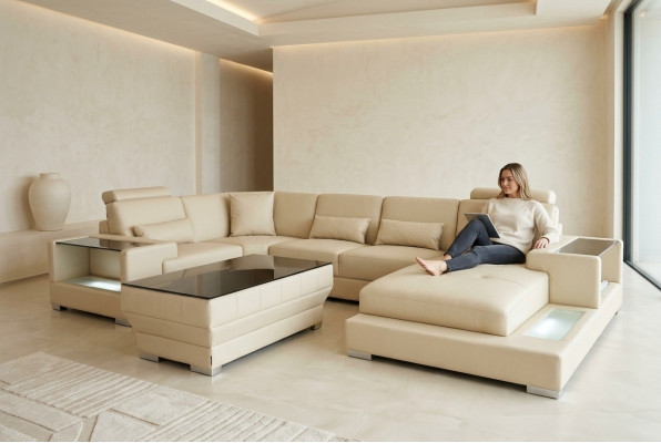 Ledersofa Wohnlandschaft Garnitur Design Modern Ecke Sofa U-Form G8023