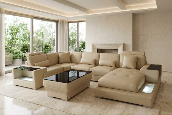 Ledersofa Wohnlandschaft Garnitur Design Modern Ecke Sofa U-Form G8023