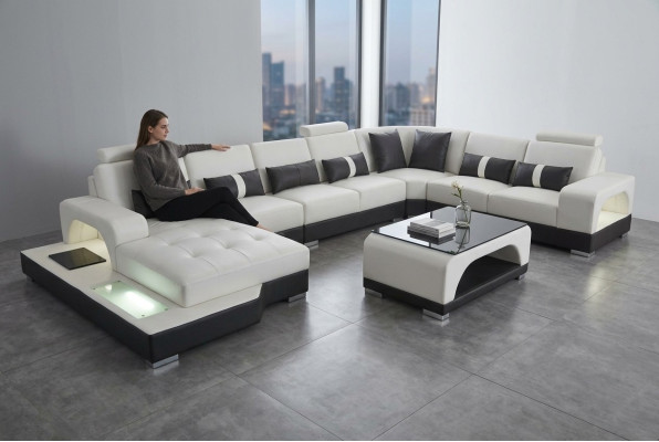 Leder Sofa Moderne Couch Polster Wohnlandschaft XXL Big Eck Couchen Sitz Design