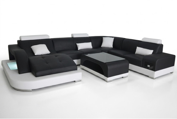 Leder Sofa Moderne Sitz Couch Polster Design Eck Wohnlandschaft + Tisch Couchen