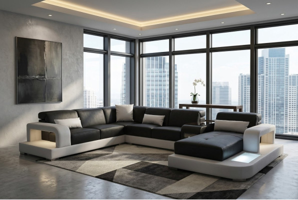 Leder Eck Sofa Eck Wohnlandschaft Garnitur Design Modern Couch Sofas UForm G8006