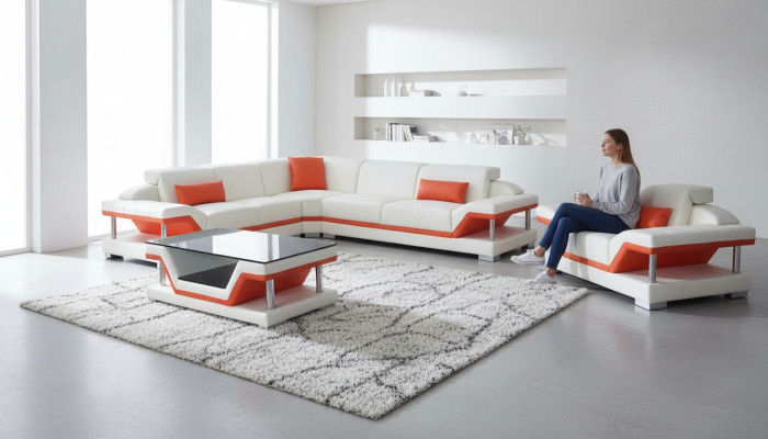 Eck Sofa Polster Couch Sitz Ecke Leder Garnitur Wohnlandschaft Moderne
